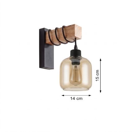 BRILAGI - WOOD GLASS Wall Light 1x E27/60W/230V Pine/Black/Smoked Brown
