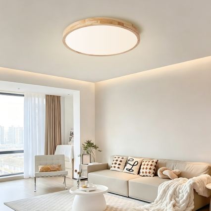 BRILAGI - LED Dimmable Ceiling Light WOODLINE LED/72W/230V 3000-6000K Oak Ø 60 cm + Remote Control