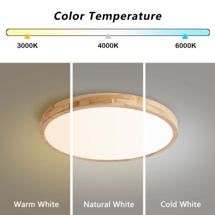 BRILAGI - LED Dimmable Ceiling Light WOODLINE LED/72W/230V 3000-6000K Oak Ø 60 cm + Remote Control