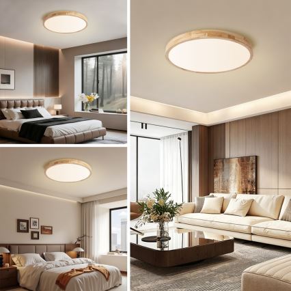 BRILAGI - LED Dimmable Ceiling Light WOODLINE LED/72W/230V 3000-6000K Oak Ø 60 cm + Remote Control