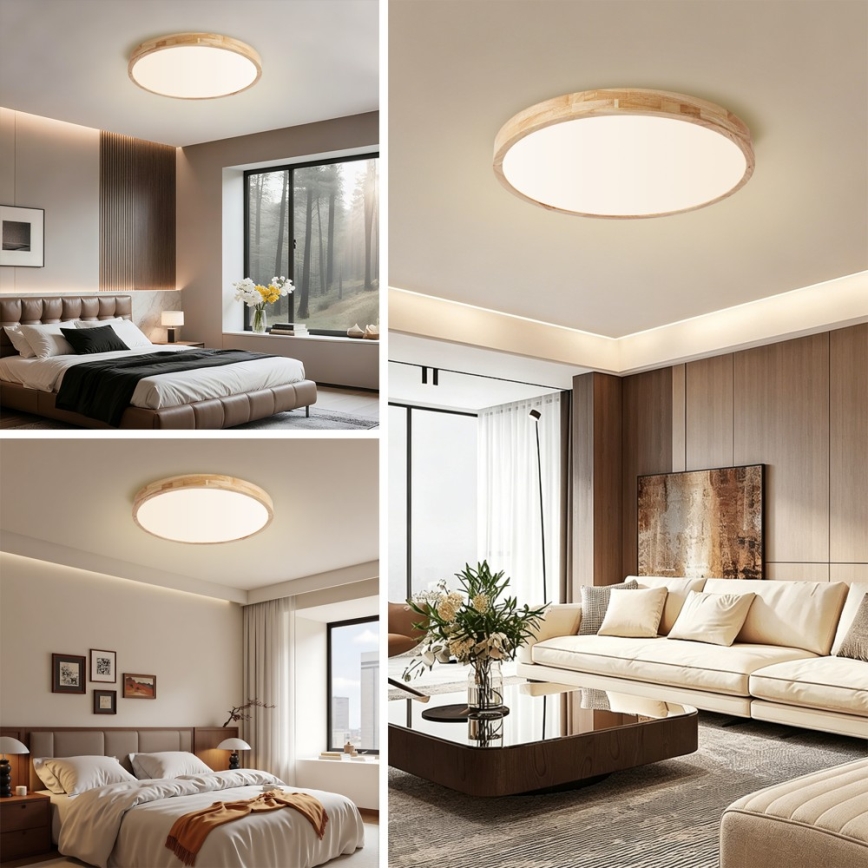 BRILAGI - LED Dimmable Ceiling Light WOODLINE LED/72W/230V 3000-6000K Oak Ø 60 cm + Remote Control