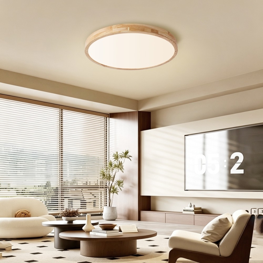 BRILAGI - LED Dimmable Ceiling Light WOODLINE LED/72W/230V 3000-6000K Oak Ø 60 cm + Remote Control