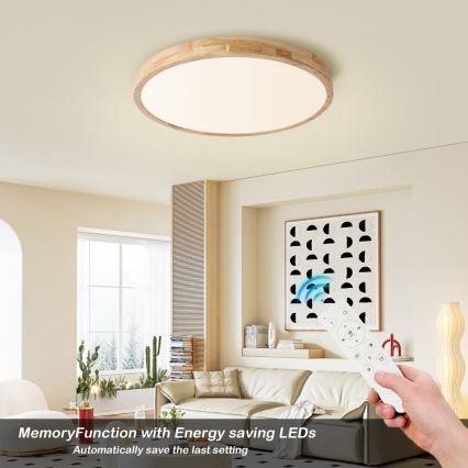 BRILAGI - LED Dimmable Ceiling Light WOODLINE LED/72W/230V 3000-6000K Oak Ø 60 cm + Remote Control