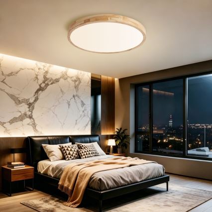 BRILAGI - LED Dimmable Ceiling Light WOODLINE LED/72W/230V 3000-6000K Oak Ø 60 cm + Remote Control