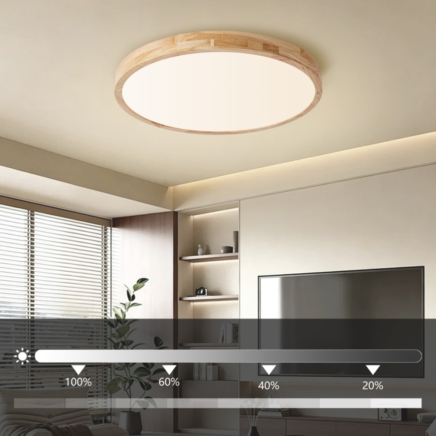 BRILAGI - LED Dimmable Ceiling Light WOODLINE LED/72W/230V 3000-6000K Oak Ø 60 cm + Remote Control