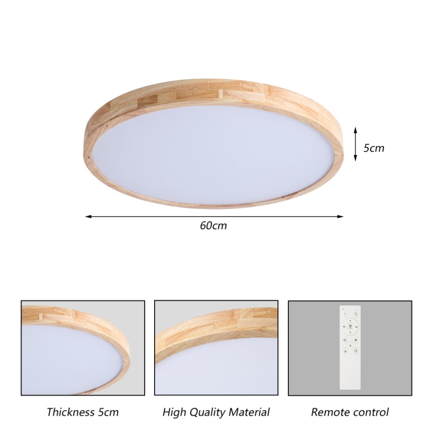 BRILAGI - LED Dimmable Ceiling Light WOODLINE LED/72W/230V 3000-6000K Oak Ø 60 cm + Remote Control