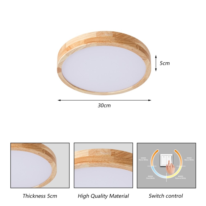BRILAGI - WOODLINE LED Ceiling Light LED/24W/230V 3000/4000/6000K Oak, Ø 30 cm