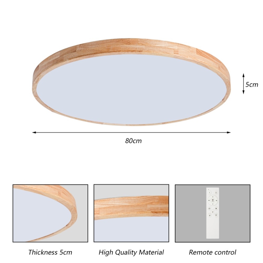 BRILAGI - WOODLINE LED dimmable ceiling light LED/100W/230V 3000-6000K oak diam. 80 cm + remote control