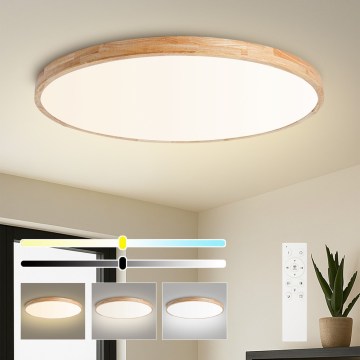 BRILAGI - WOODLINE LED Dimmable Ceiling Light LED/128W/230V 3000-6000K Oak Ø100 cm + Remote Control