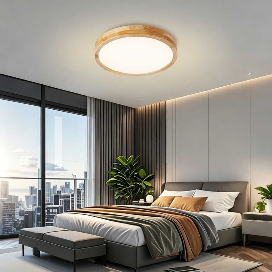 BRILAGI - Dimmable LED ceiling light WOODLINE LED/48W/230V 3000-6000K oak Ø 40 cm + remote control