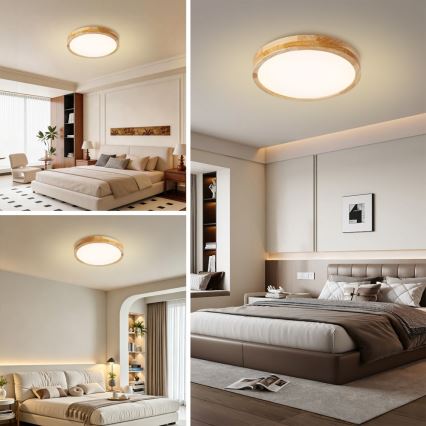 BRILAGI - Dimmable LED ceiling light WOODLINE LED/48W/230V 3000-6000K oak Ø 40 cm + remote control
