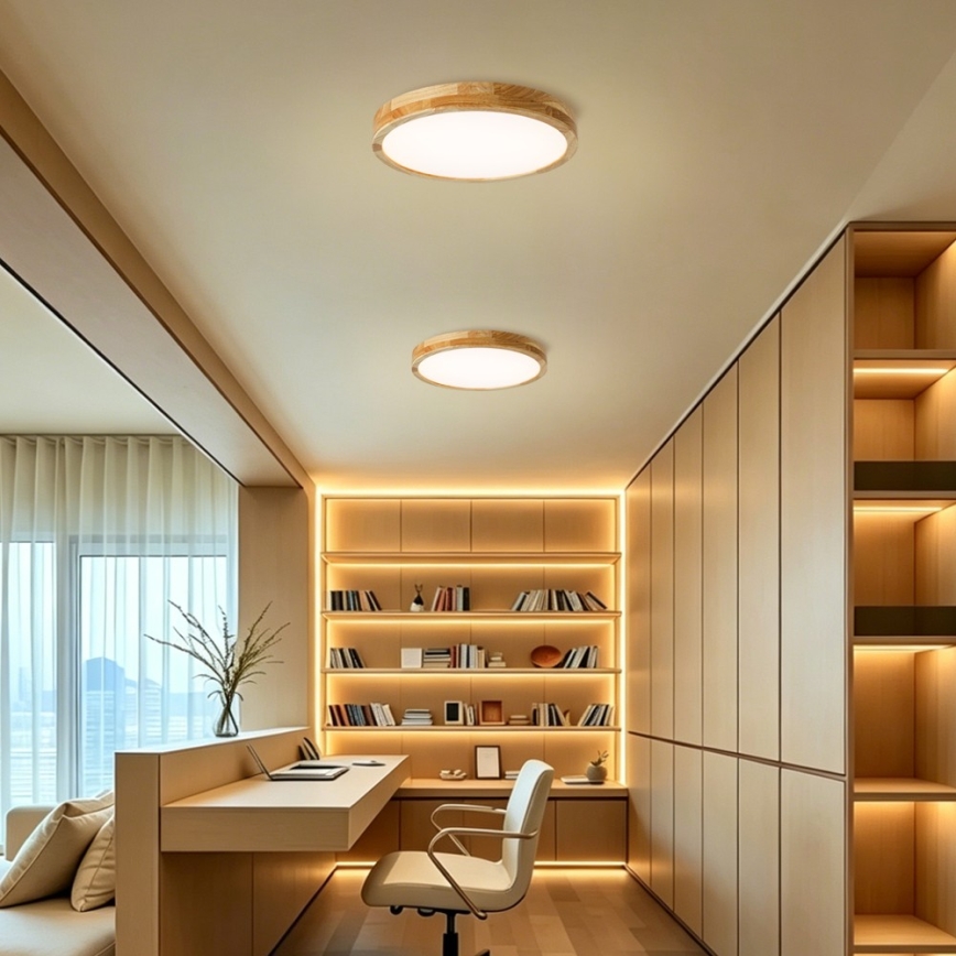BRILAGI - Dimmable LED ceiling light WOODLINE LED/48W/230V 3000-6000K oak Ø 40 cm + remote control