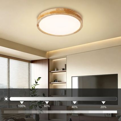 BRILAGI - Dimmable LED ceiling light WOODLINE LED/48W/230V 3000-6000K oak Ø 40 cm + remote control