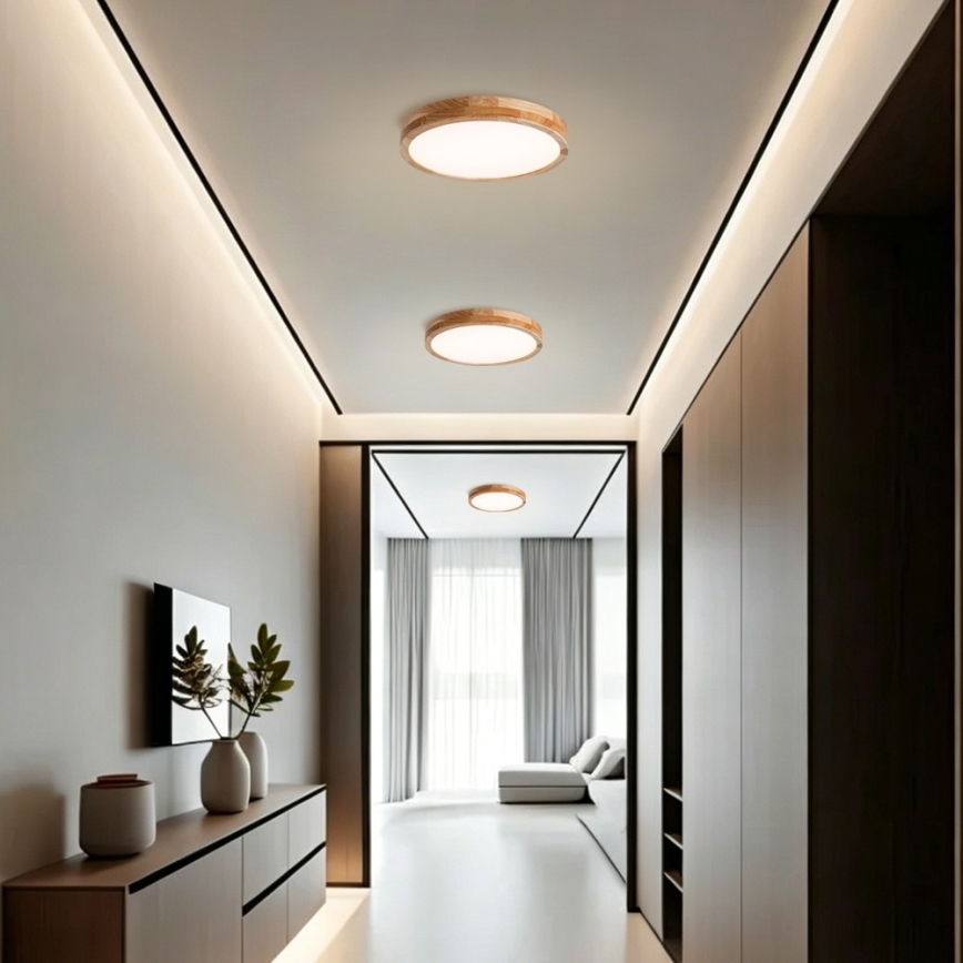 BRILAGI - Dimmable LED ceiling light WOODLINE LED/48W/230V 3000-6000K oak Ø 40 cm + remote control