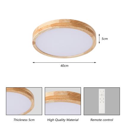 BRILAGI - Dimmable LED ceiling light WOODLINE LED/48W/230V 3000-6000K oak Ø 40 cm + remote control