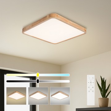 BRILAGI - WOODLINE SQUARE LED Dimmable Ceiling Light LED/80W/230V 3000-6000K Oak 60x60 cm + Remote Control