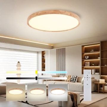 Brilagi - WOODROUND Dimmable LED Ceiling Light LED/70W/230V 3000-6000K Ø 80 cm Wood CRI 90 + Remote Control