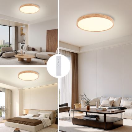 Brilagi - WOODROUND LED Dimmable Ceiling Light LED/40W/230V 3000-6000K dia. 60 cm Wood CRI 90 + Remote Control