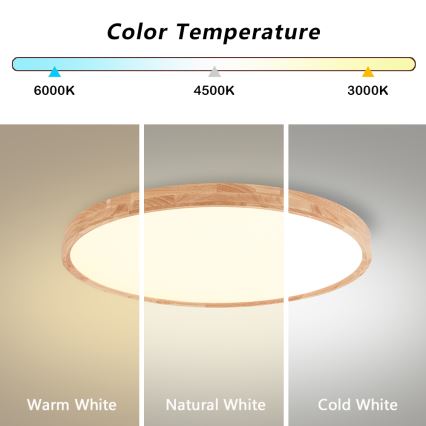 Brilagi - WOODROUND LED Dimmable Ceiling Light LED/40W/230V 3000-6000K dia. 60 cm Wood CRI 90 + Remote Control