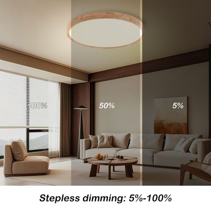 Brilagi - WOODROUND LED Dimmable Ceiling Light LED/40W/230V 3000-6000K dia. 60 cm Wood CRI 90 + Remote Control