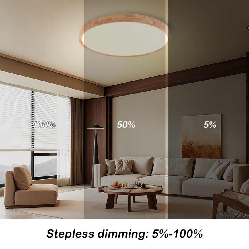 Brilagi - WOODROUND LED Dimmable Ceiling Light LED/40W/230V 3000-6000K dia. 60 cm Wood CRI 90 + Remote Control