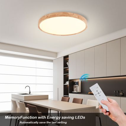 Brilagi - WOODROUND LED Dimmable Ceiling Light LED/40W/230V 3000-6000K dia. 60 cm Wood CRI 90 + Remote Control