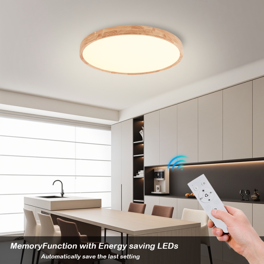 Brilagi - WOODROUND LED Dimmable Ceiling Light LED/40W/230V 3000-6000K dia. 60 cm Wood CRI 90 + Remote Control