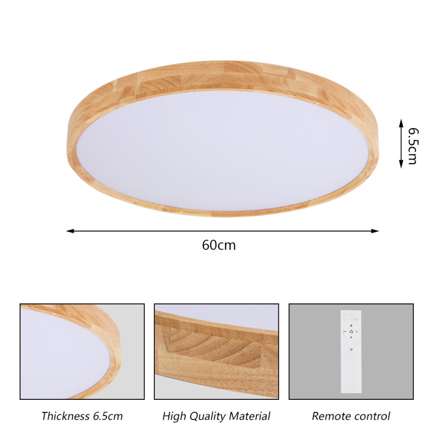 Brilagi - WOODROUND LED Dimmable Ceiling Light LED/40W/230V 3000-6000K dia. 60 cm Wood CRI 90 + Remote Control