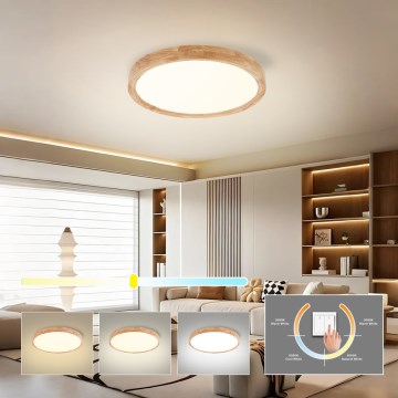 Brilagi - WOODROUND LED Ceiling Light 30W/230V 3000/4000/6000K Ø 40 cm Wood CRI 90