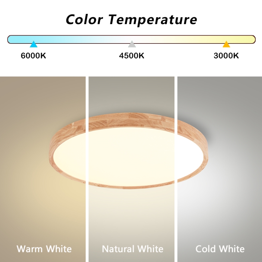 Brilagi - WOODROUND LED Ceiling Light 30W/230V 3000/4000/6000K Ø 40 cm Wood CRI 90