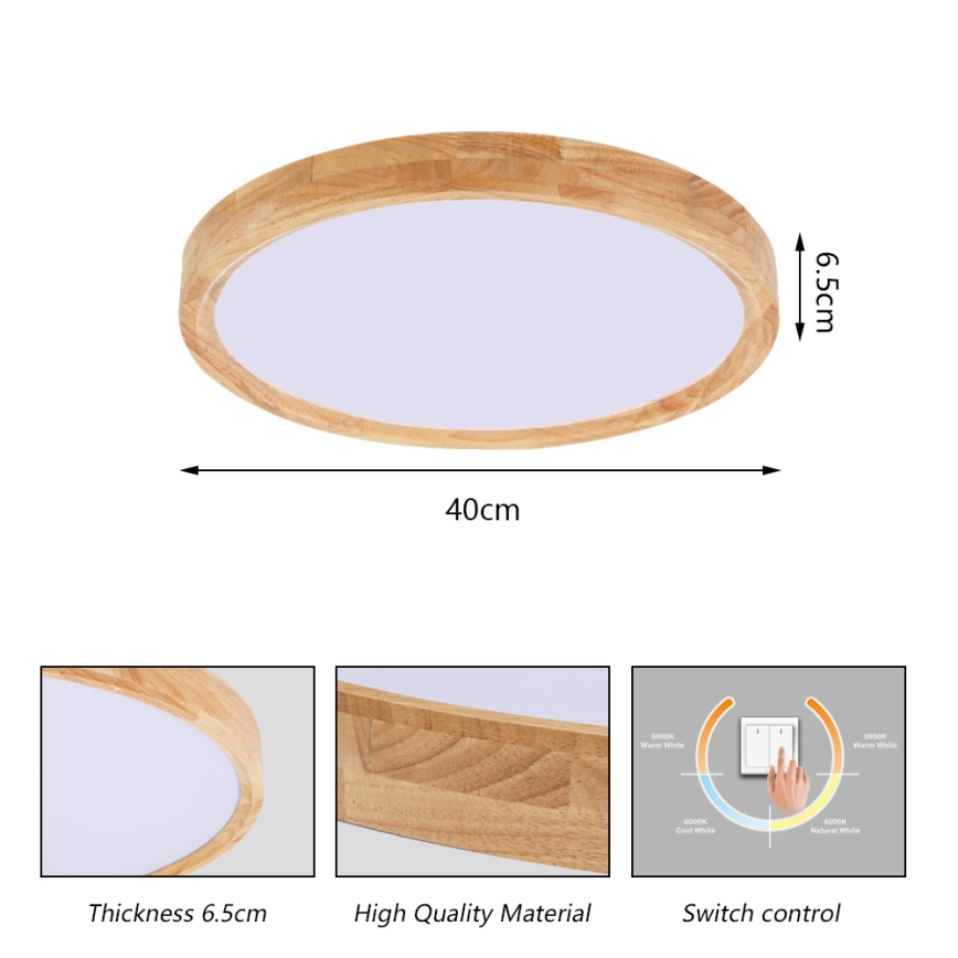 Brilagi - WOODROUND LED Ceiling Light 30W/230V 3000/4000/6000K Ø 40 cm Wood CRI 90