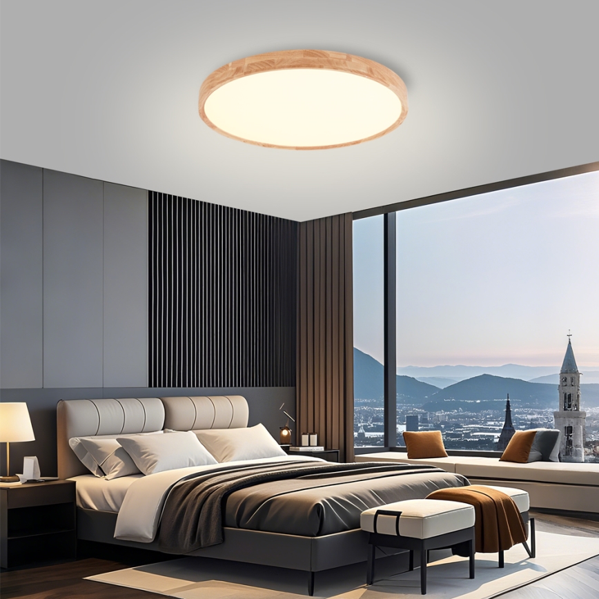 Brilagi - WOODROUND LED Ceiling Light, 40W, 230V, 3000/4000/6000K, Ø 60 cm, Wood, CRI 90