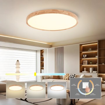 Brilagi - WOODROUND LED Ceiling Light, 40W, 230V, 3000/4000/6000K, Ø 60 cm, Wood, CRI 90