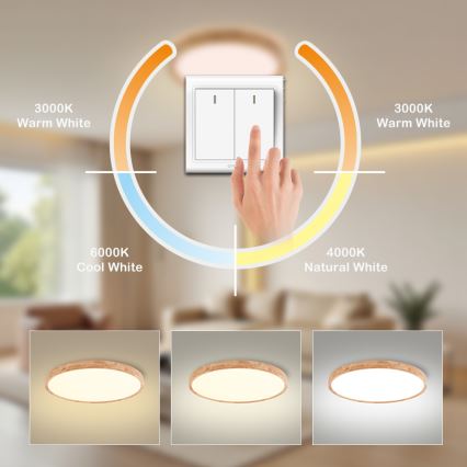 Brilagi - WOODROUND LED Ceiling Light LED/40W/230V 3000/4000/6000K Ø60 cm Wood CRI 90
