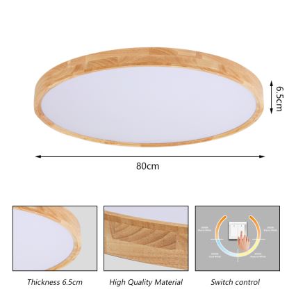 Brilagi - WOODROUND LED Ceiling Light 70W/230V 3000/4000/6000K Ø 80 cm Wood CRI 90