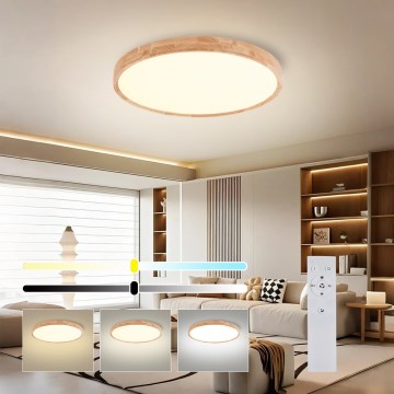 Brilagi - WOODROUND LED Dimmable Ceiling Light LED/40W/230V 3000-6000K dia. 60 cm Wood CRI 90 + Remote Control