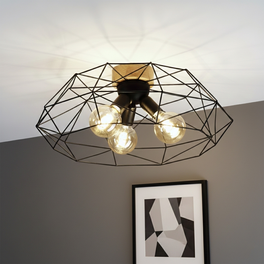 Brilagi - WOODY BASKET Ceiling Light 3xE27/60W/230V Ø 60 cm Oak