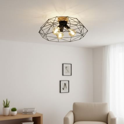 Brilagi - WOODY BASKET Ceiling Light 3xE27/60W/230V Ø 60 cm Oak