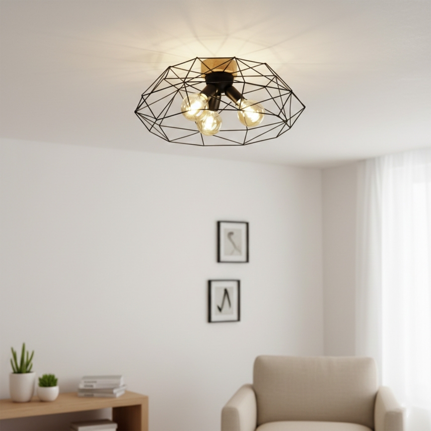 Brilagi - WOODY BASKET Ceiling Light 3xE27/60W/230V Ø 60 cm Oak