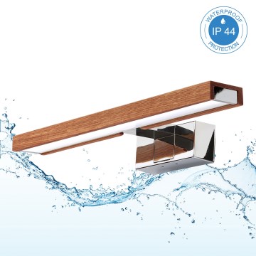 Brilagi - WOODY MIRROR 3-in-1 LED Bathroom Mirror Light, 8 W / 230 V, 40 cm, IP44, Polished Chrome / Cherry Oak