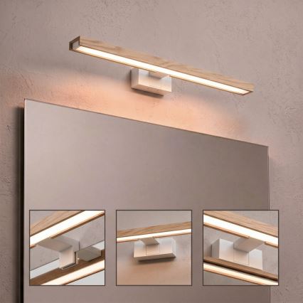 Brilagi - WOODY MIRROR 3-in-1 LED Bathroom Mirror Light LED/12W/230V 60 cm IP44 White/Oak