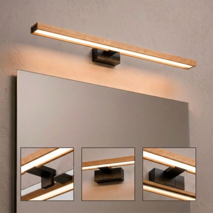 Brilagi - WOODY MIRROR 3-in-1 LED Bathroom Mirror Light LED/15W/230V 80 cm IP44 Black/Oak
