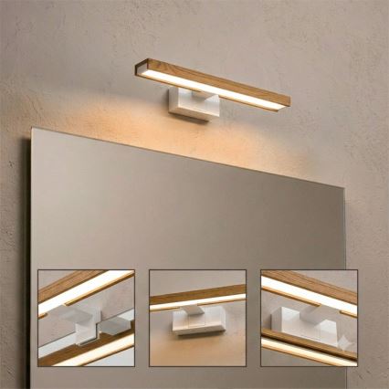 Brilagi - WOODY MIRROR LED 3-in-1 Bathroom Mirror Light, 8W/230V, 40 cm, IP44, White/Oak