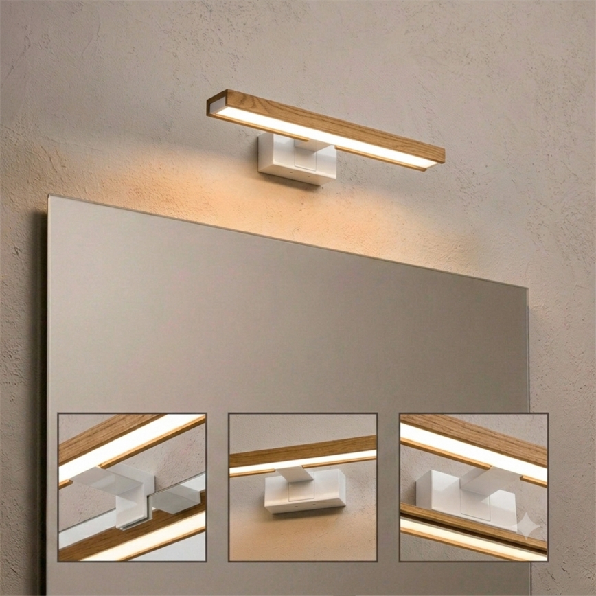 Brilagi - WOODY MIRROR LED 3-in-1 Bathroom Mirror Light, 8W/230V, 40 cm, IP44, White/Oak