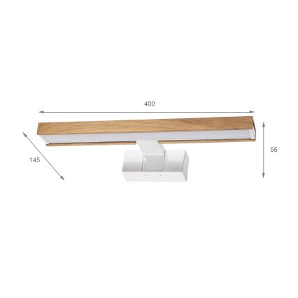 Brilagi - WOODY MIRROR LED 3-in-1 Bathroom Mirror Light, 8W/230V, 40 cm, IP44, White/Oak
