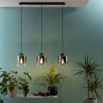 Brilliant - BETH cable pendant 3xE27/60W/230V black/smoked