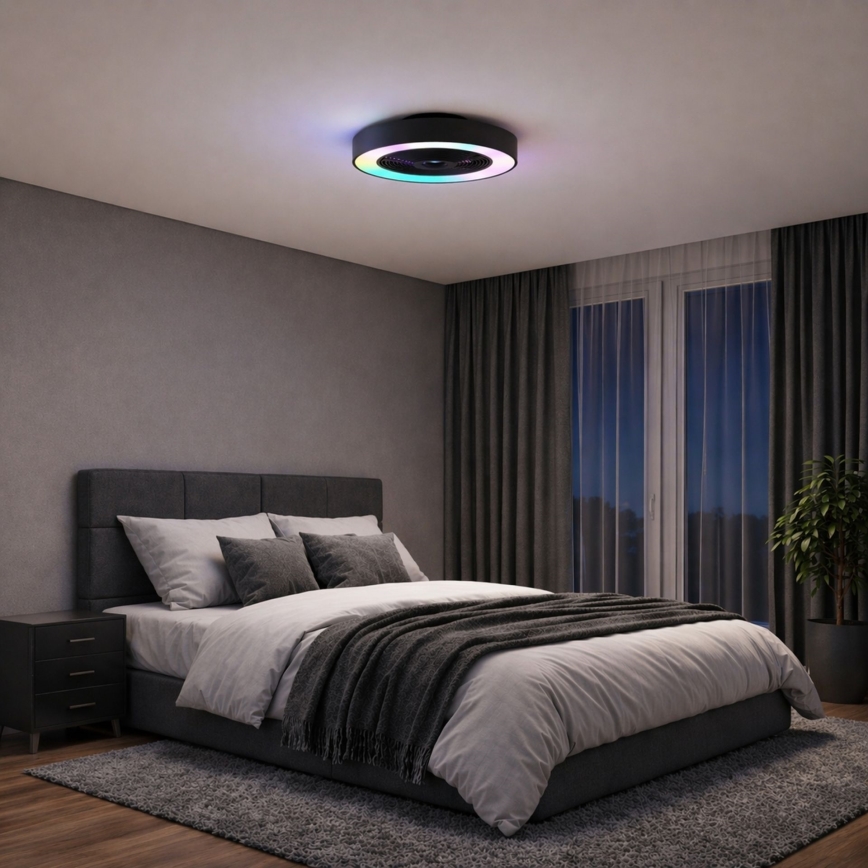 Brilliant - LED RGBW Dimmable ceiling light with fan CATANIA LED/37W/230V 2700-6500K Ø 48.6 cm black + remote control