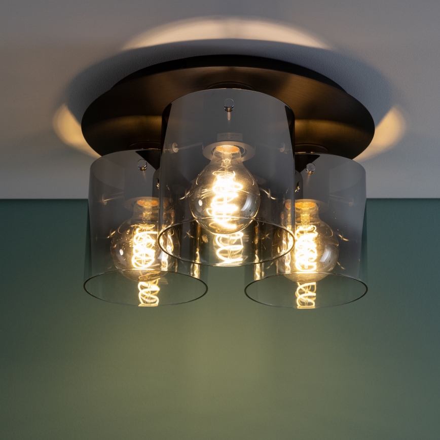 Brilliant - Ceiling Light BETH 3xE27/60W/230V Black/Smoked