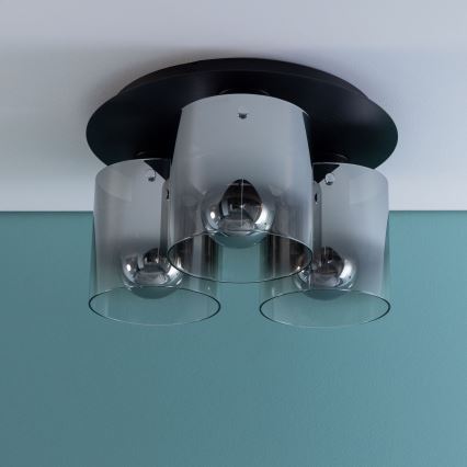 Brilliant - Ceiling Light BETH 3xE27/60W/230V Black/Smoked