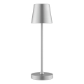 Brilliant - ELORA LED Dimmable Rechargeable Touch Outdoor Table Lamp, 2.5W/5V, 2700K, 2600 mAh, IP44, Silver